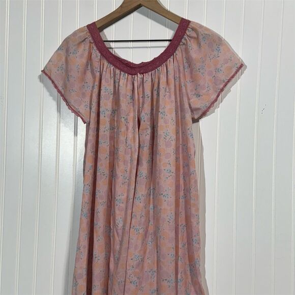 Vintage Floral Muumuu Nightgown Pink Lace Prairie House Dress Cottagecore M - Picture 3 of 6